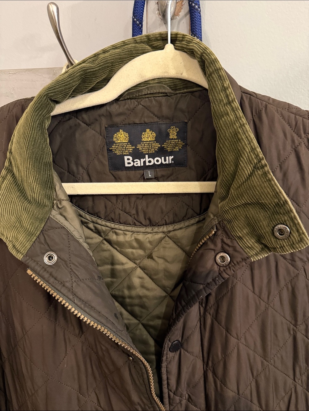 Barbour Cavalry Quilted Jacket Brown & Green Size Large